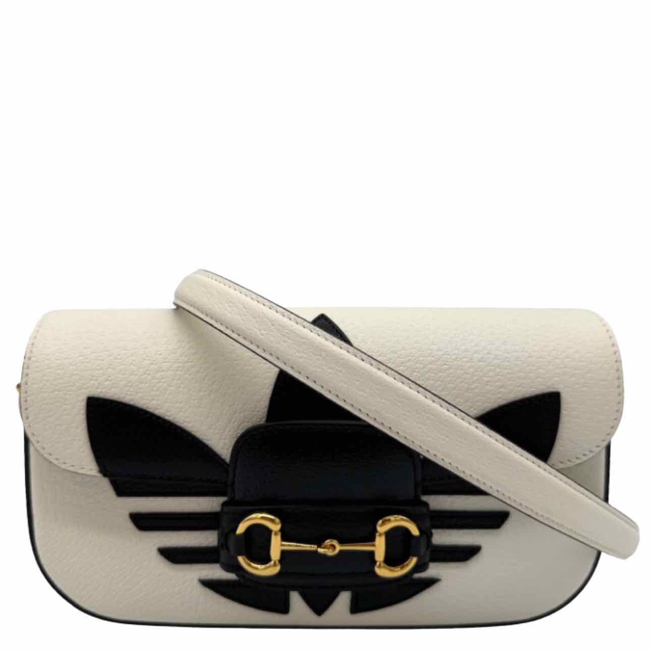 GUCCI Leather GG X Adidas Small Horsebit 1955 Shoulder Bag White