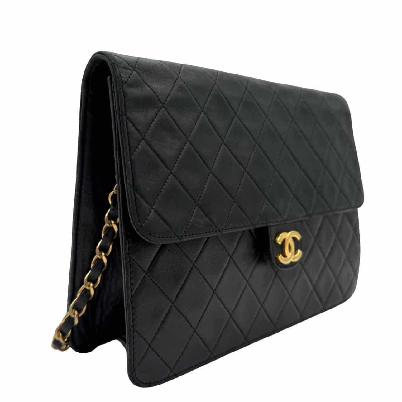 CHANEL Lambskin Push Lock Medium Half Flap Black (Pre-Owned)
