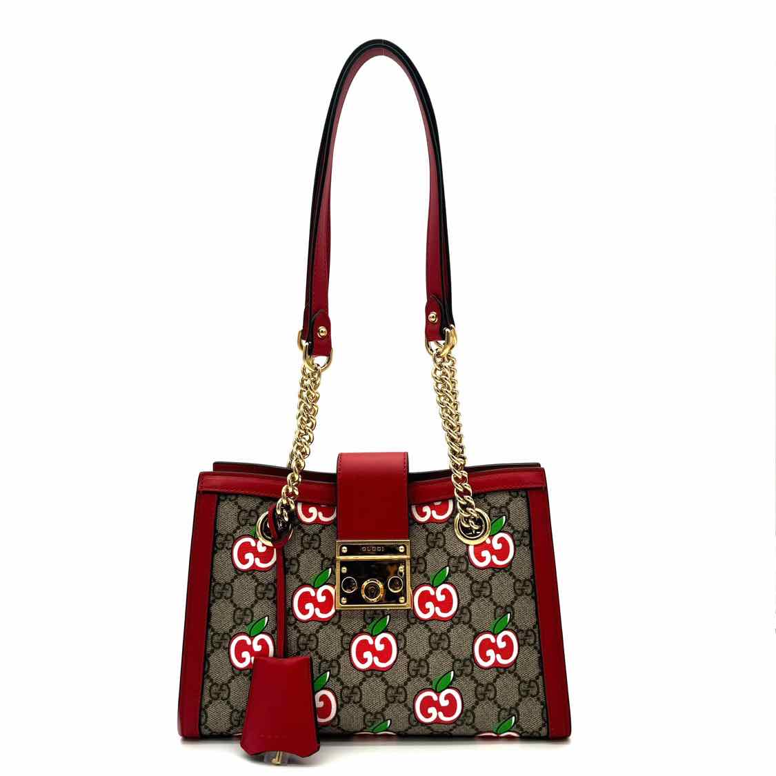 GUCCI Supreme Monogram Apple Small Padlock Multicolor Tote Red (Pre-Owned)