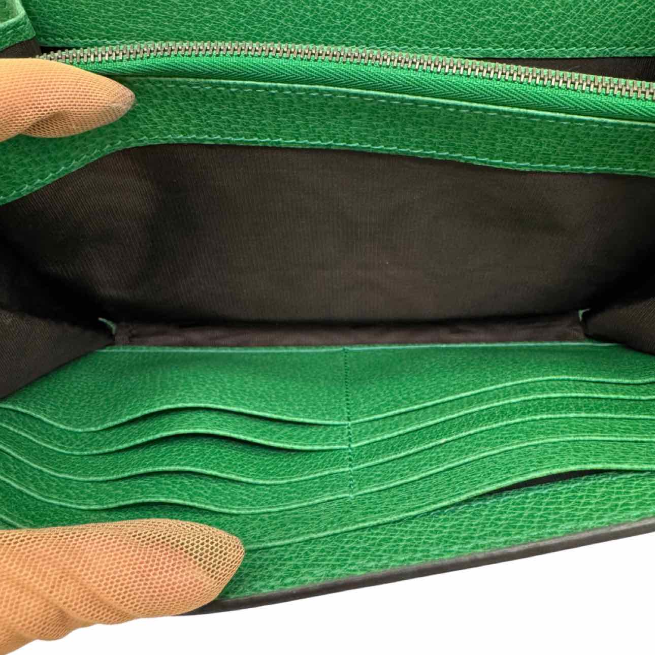 GUCCI Leather Linea Ricami Floral Embroidered Chain Bag Green
