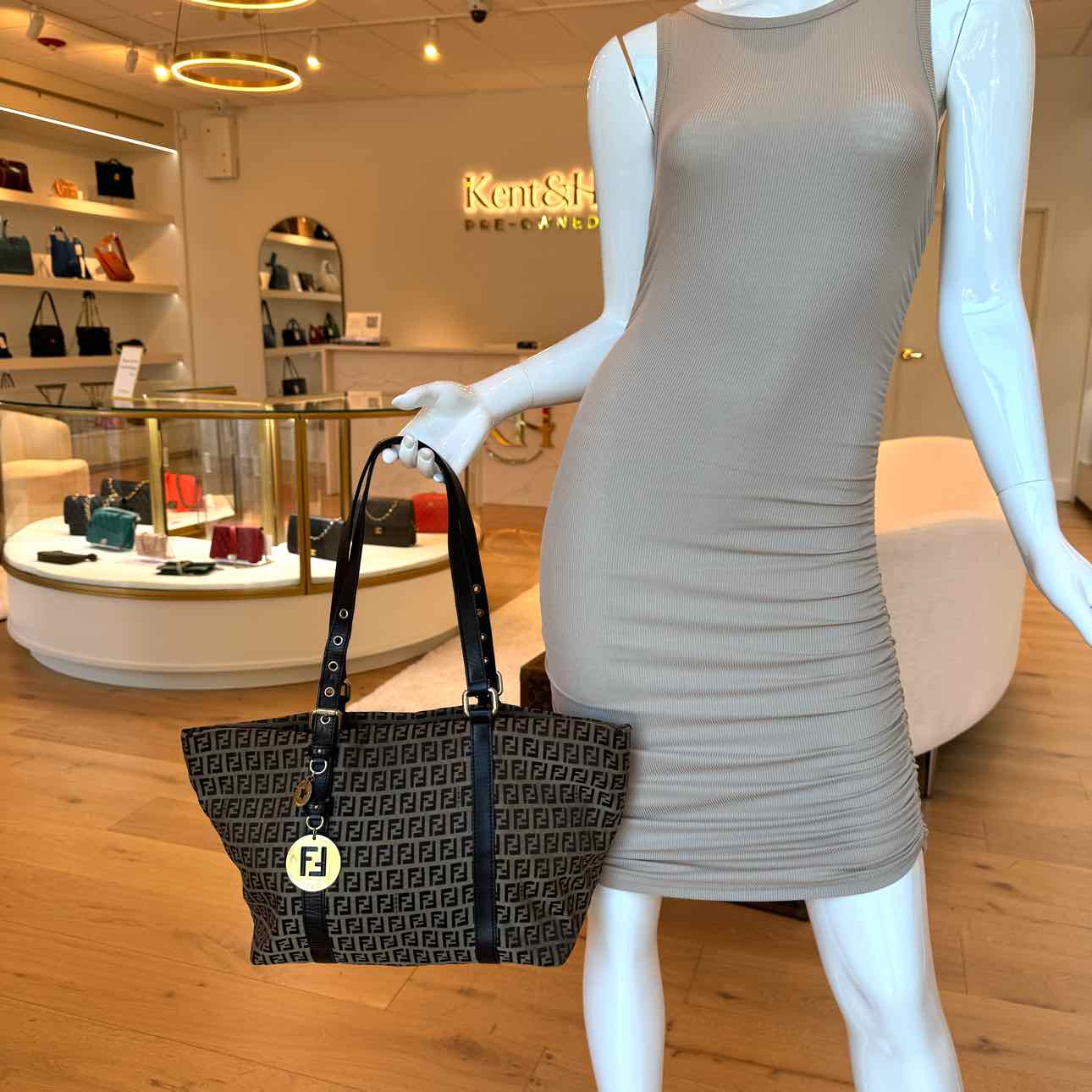 FENDI Zucchino Canvas Shopping Tote Brown Actual Size 