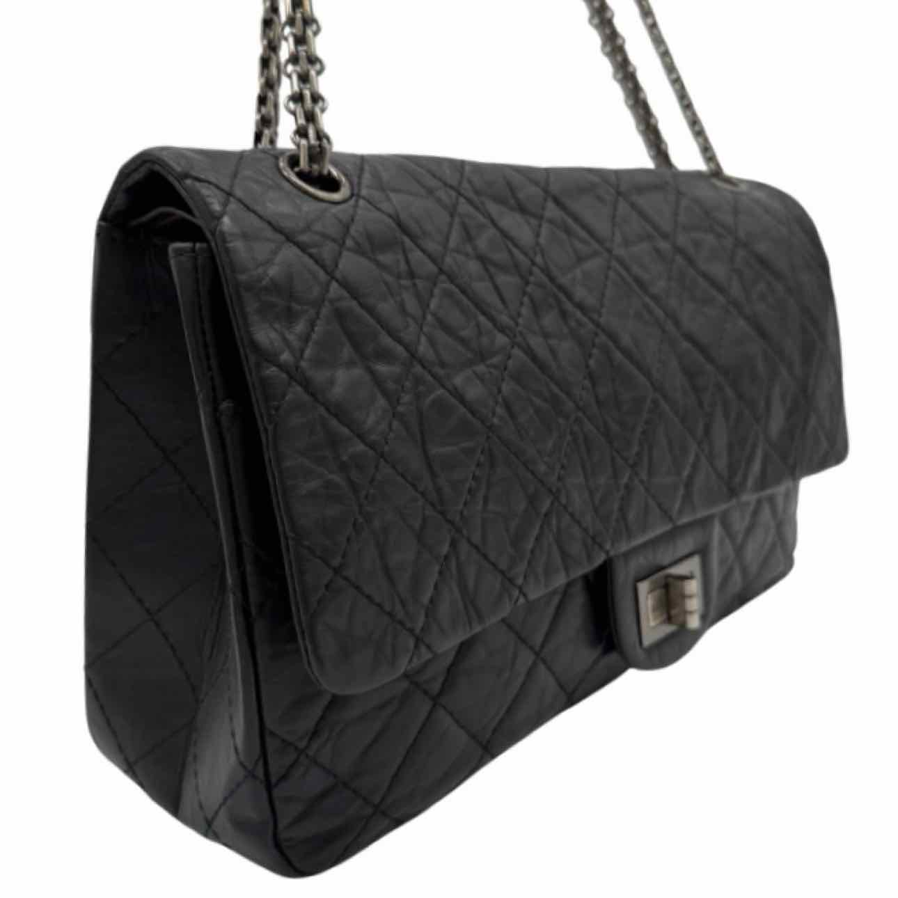 CHANEL Aged Calfskin Quilted 2.55 Reissue 227 Double Flap Black