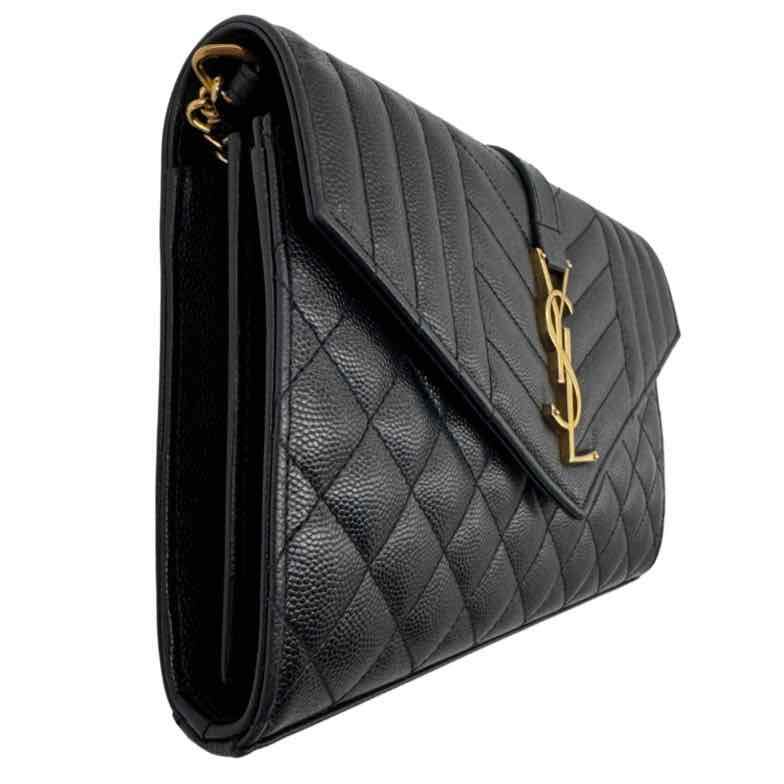 YVES SAINT LAURENT Grained Leather Envelope Triquilt Wallet On Chain (Pre-Owned)