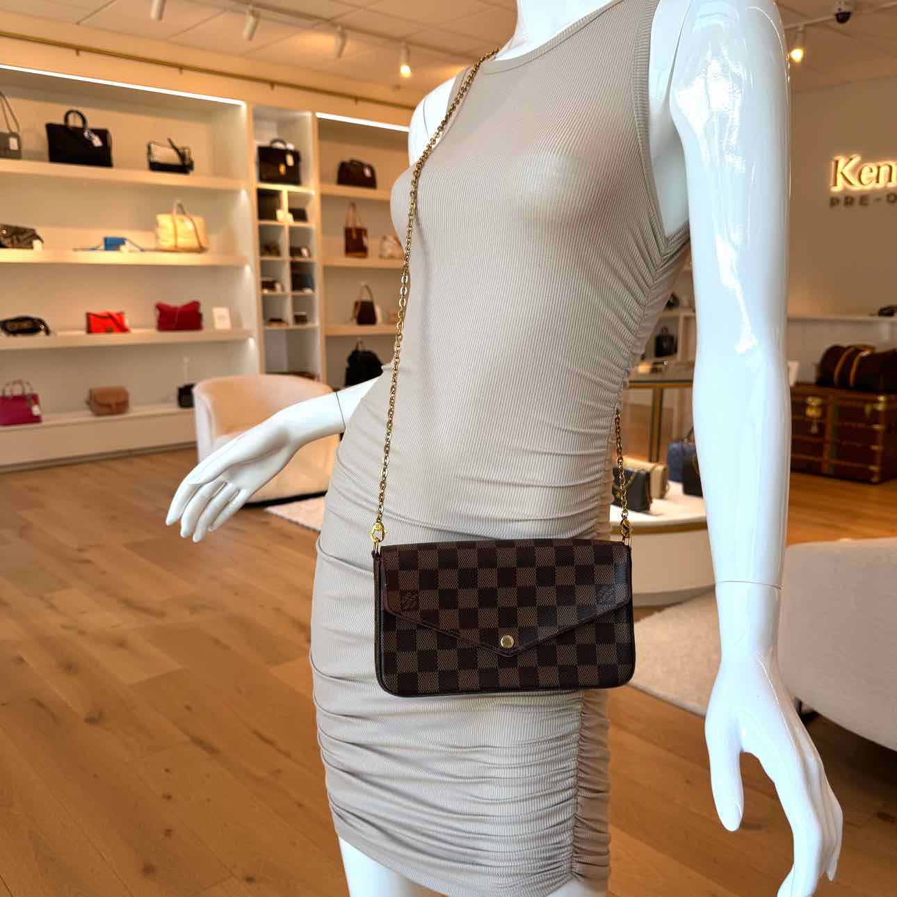 LOUIS VUITTON Damier Ebene Pochette Felicie Cerise Red