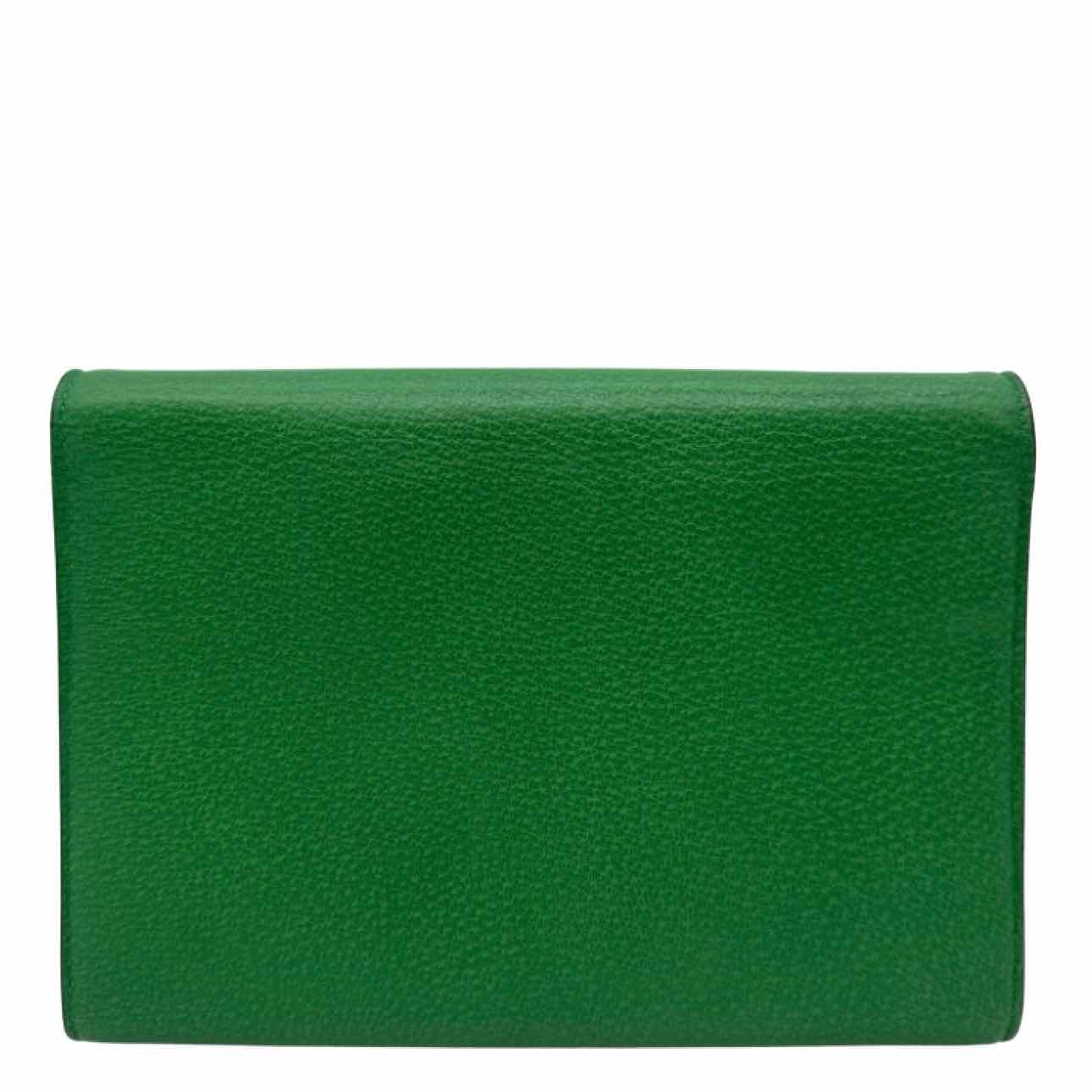 GUCCI Leather Linea Ricami Floral Embroidered Chain Bag Green