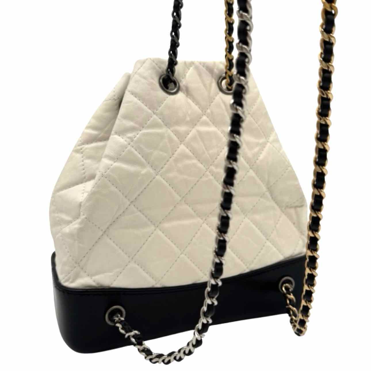 CHANEL Aged Calfskin Small Gabrielle Backpack White/Black