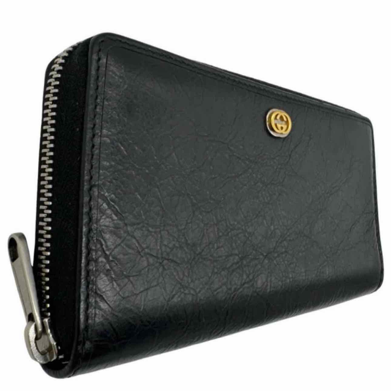 GUCCI Calfskin Interlocking G Long Zip Around Wallet Black