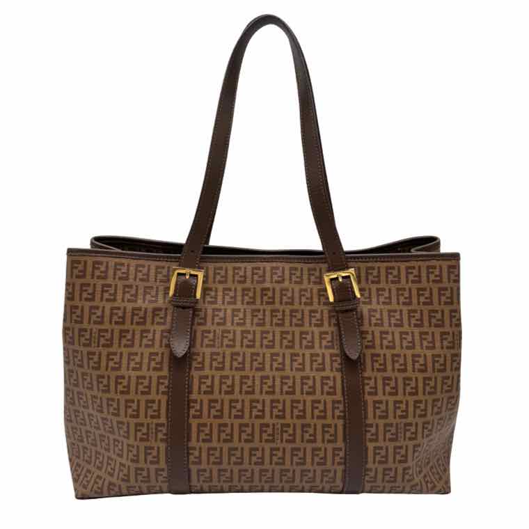 FENDI Zucchino Spalmati Vitello Shoulder Tote Brown (Pre-Owned)