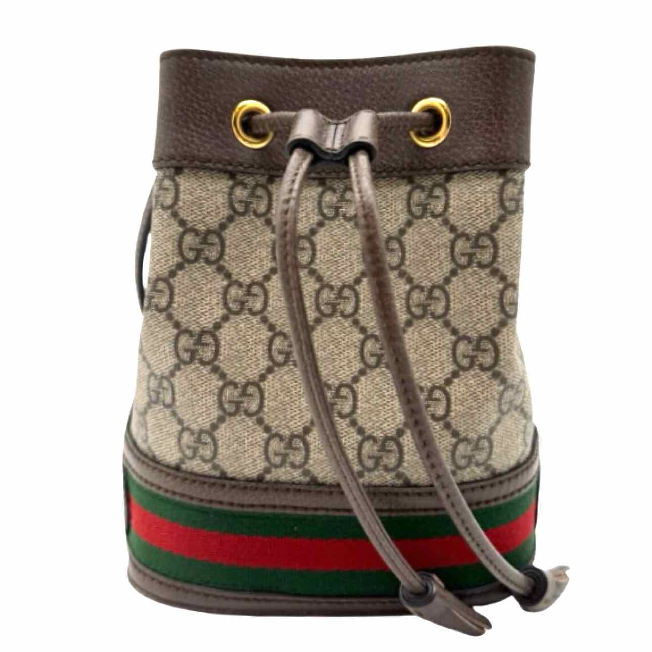 GUCCI Canvas GG  Supreme Monogram Ophidia Mini  Bucket Bag Brown