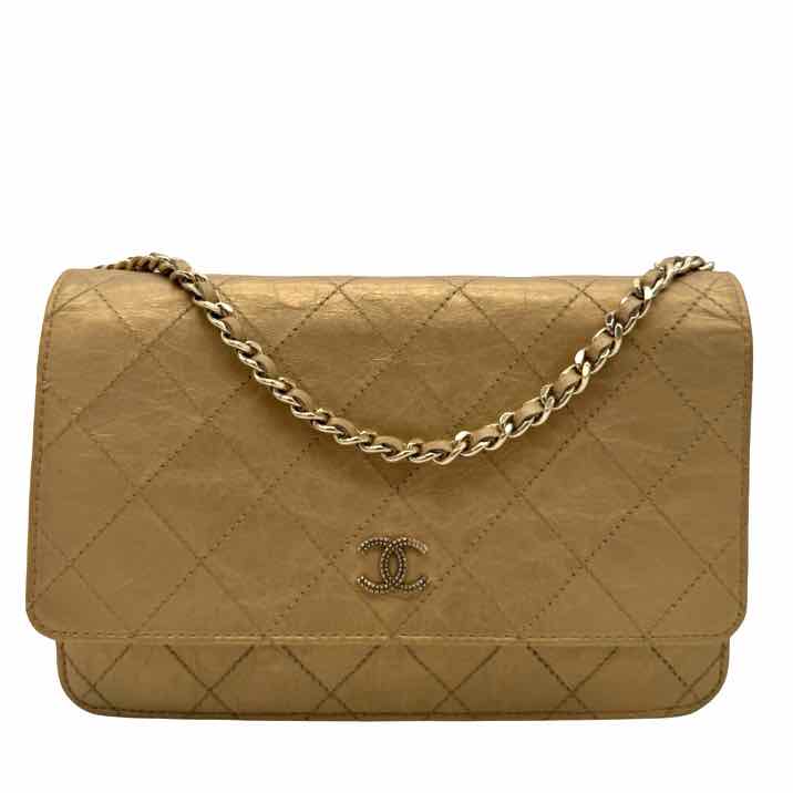 CHANEL Metallic Aged Ramskin Wallet On Chain Gold (Pre-Owned)