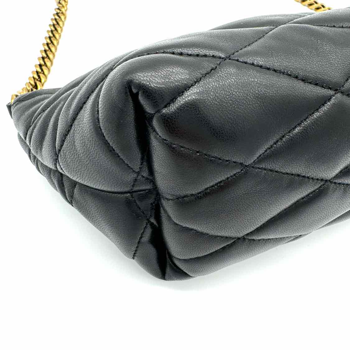 SAINT LAURENT Mini Diamond-Quilted  Lambskin Leather Zipped Shoulder Bag Black (Pre-Owned)