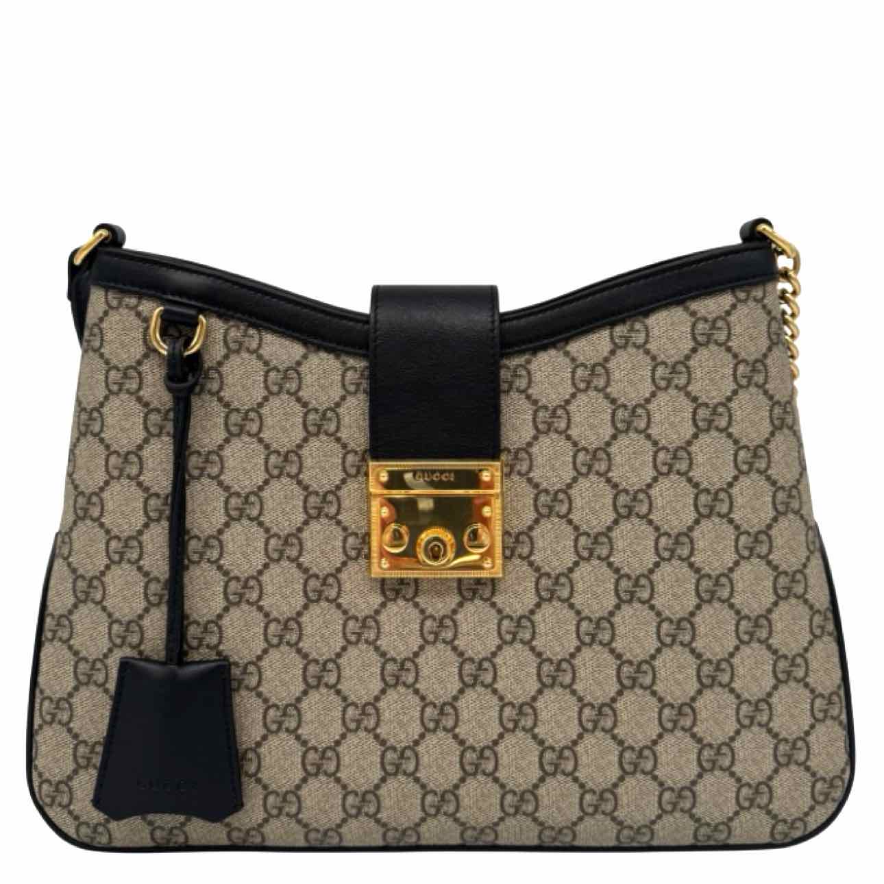GUCCI Supreme Canvas Medium Padlock Shoulder Bag Black