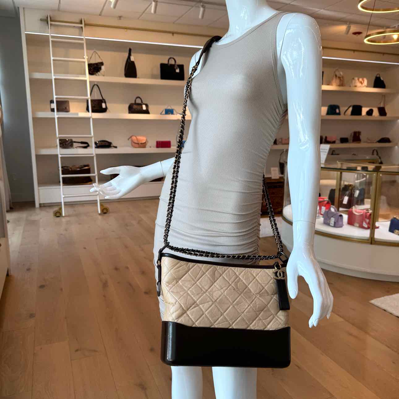 CHANEL Aged Calfskin Medium Gabrielle Hobo Bag Beige