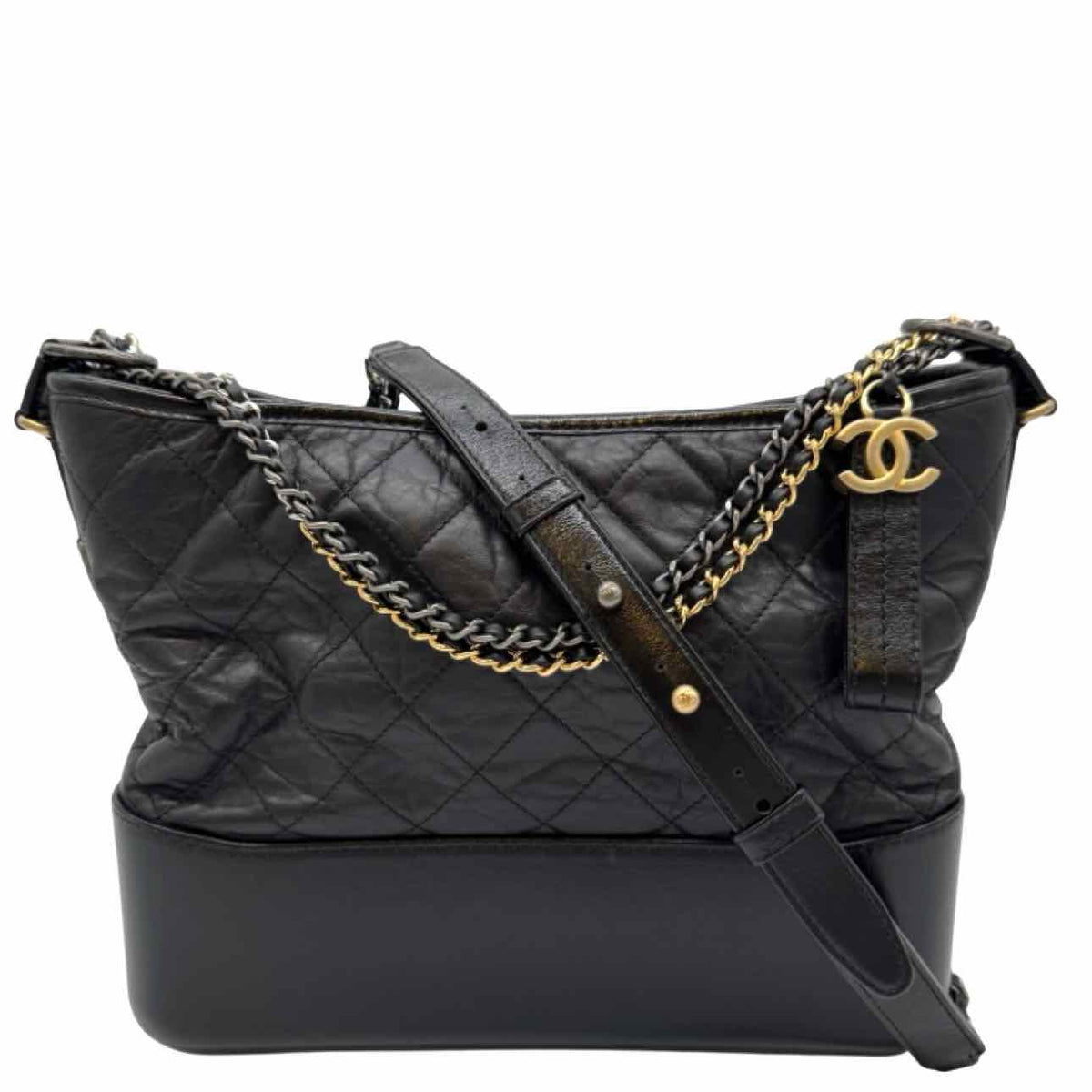 CHANEL Aged Calfskin Medium Gabrielle Hobo Bag Black