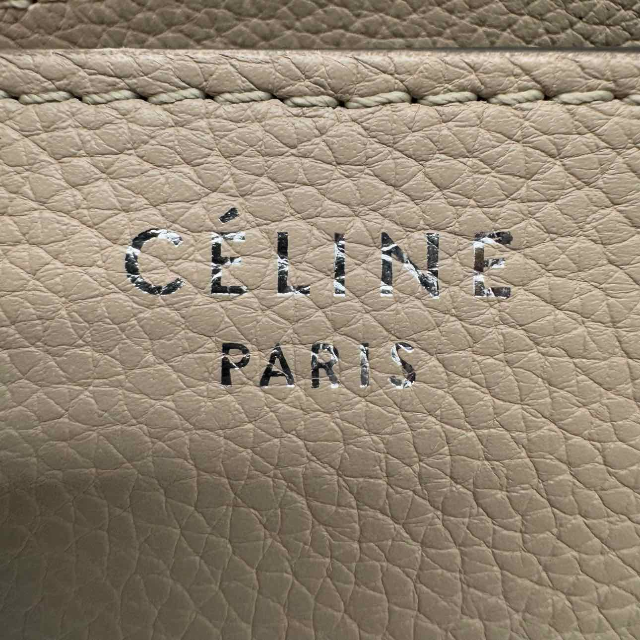 CELINE Drummed Calfskin Mini Luggage Handbag Beige (Pre-Owned)