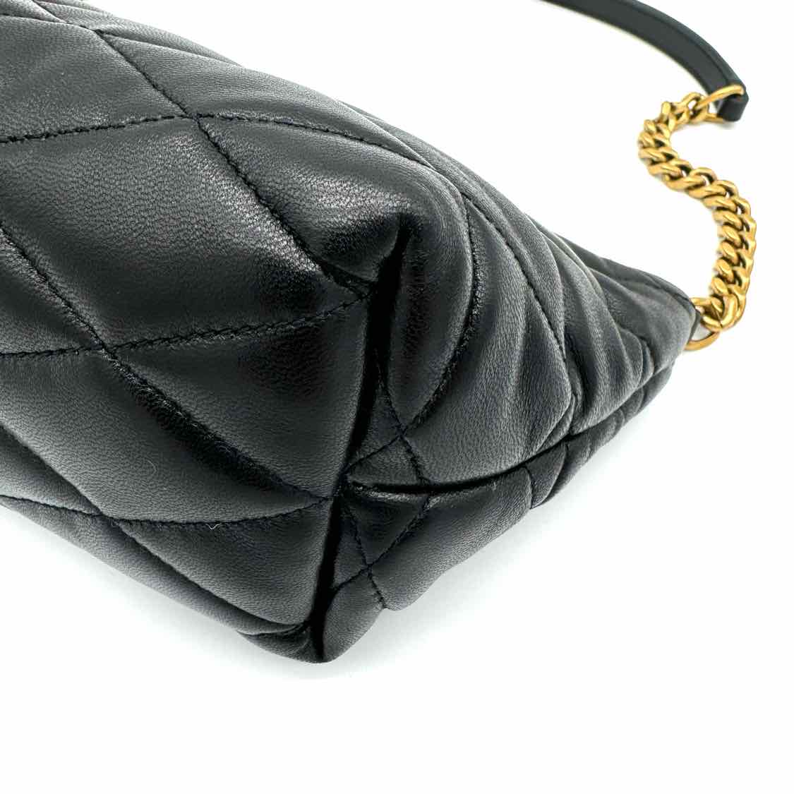 SAINT LAURENT Mini Diamond-Quilted  Lambskin Leather Zipped Shoulder Bag Black (Pre-Owned)