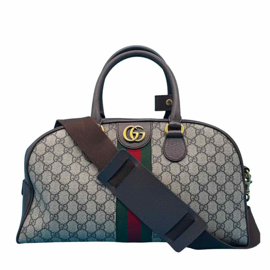 GUCCI GG Supreme Monogram Calfskin Web Medium Bowler Bag (Pre-Owned)