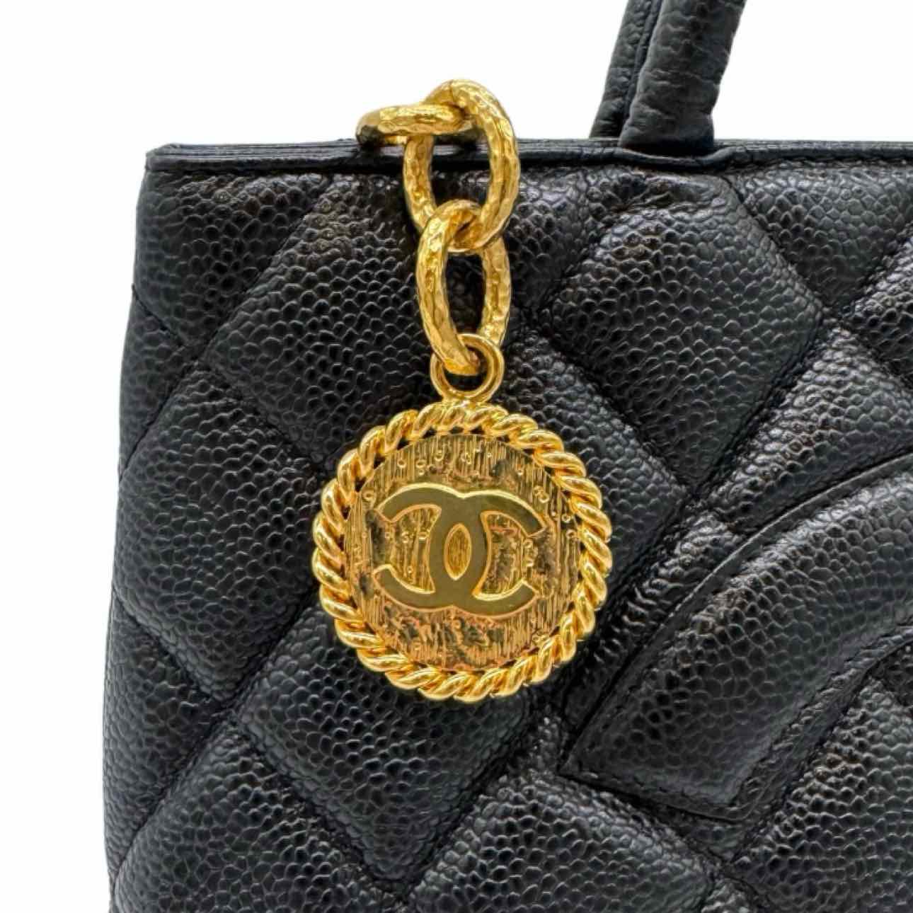 CHANEL Quilted Caviar Medallion Tote Bag Black