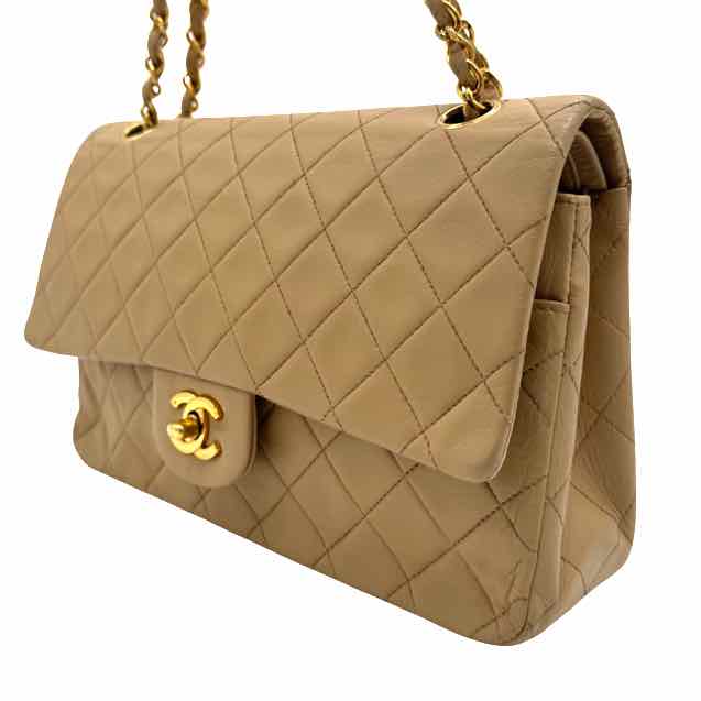 CHANEL Quilted Lambskin Medium Double Flap Beige (Pre-Owned)