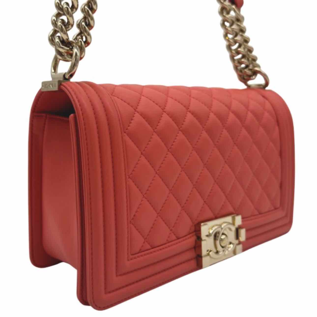 CHANEL Quilted Calfskin Medium Boy Bag  Coral