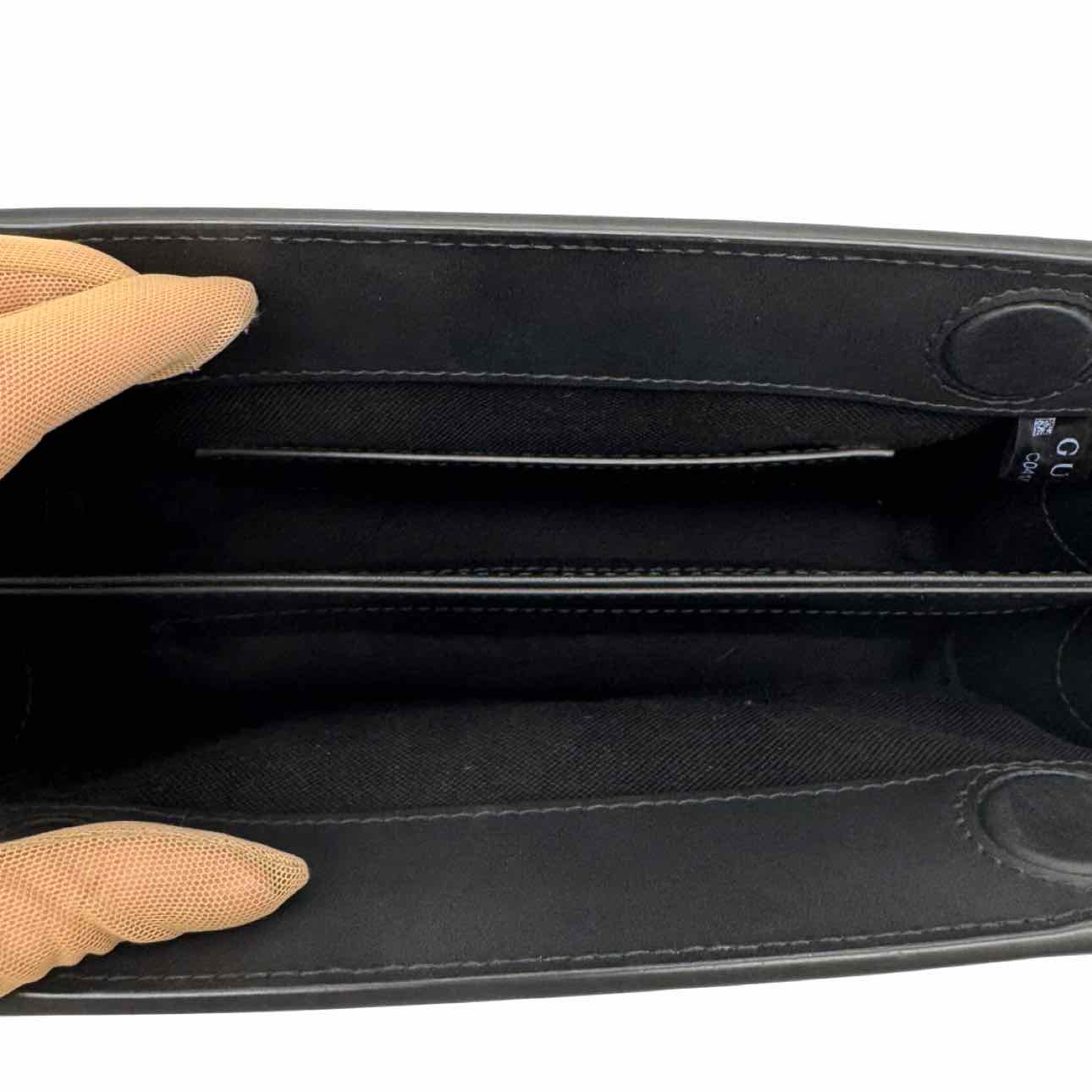 GUCCI Monogram Jacquard Denim Chain Shoulder Bag Black