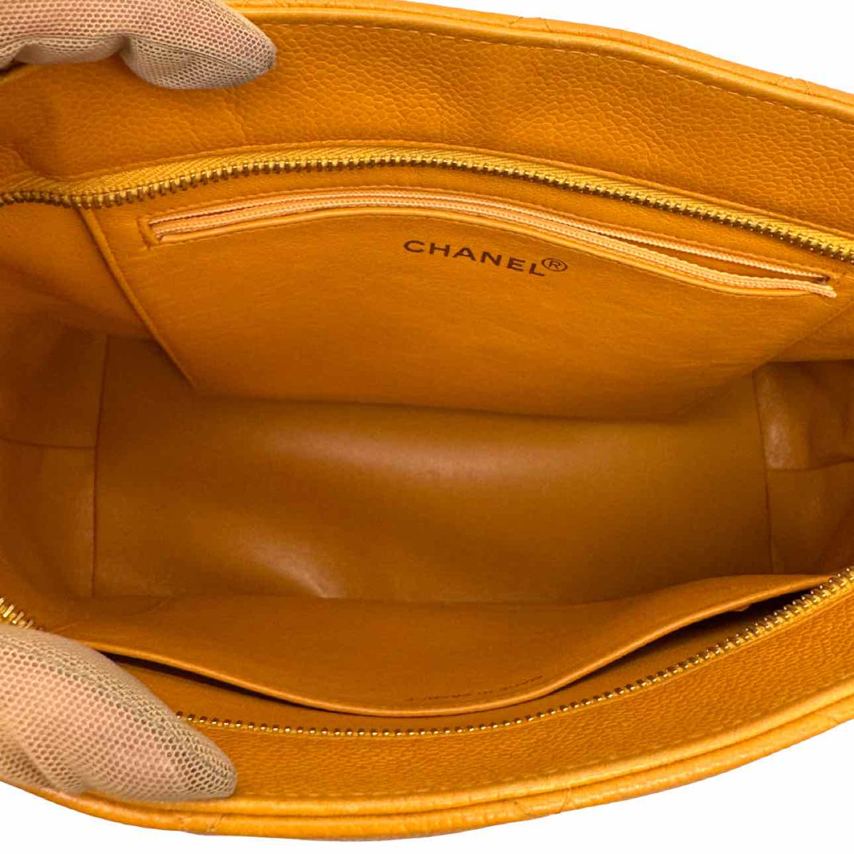 CHANEL Caviar Leather Medallion Tote Yellow