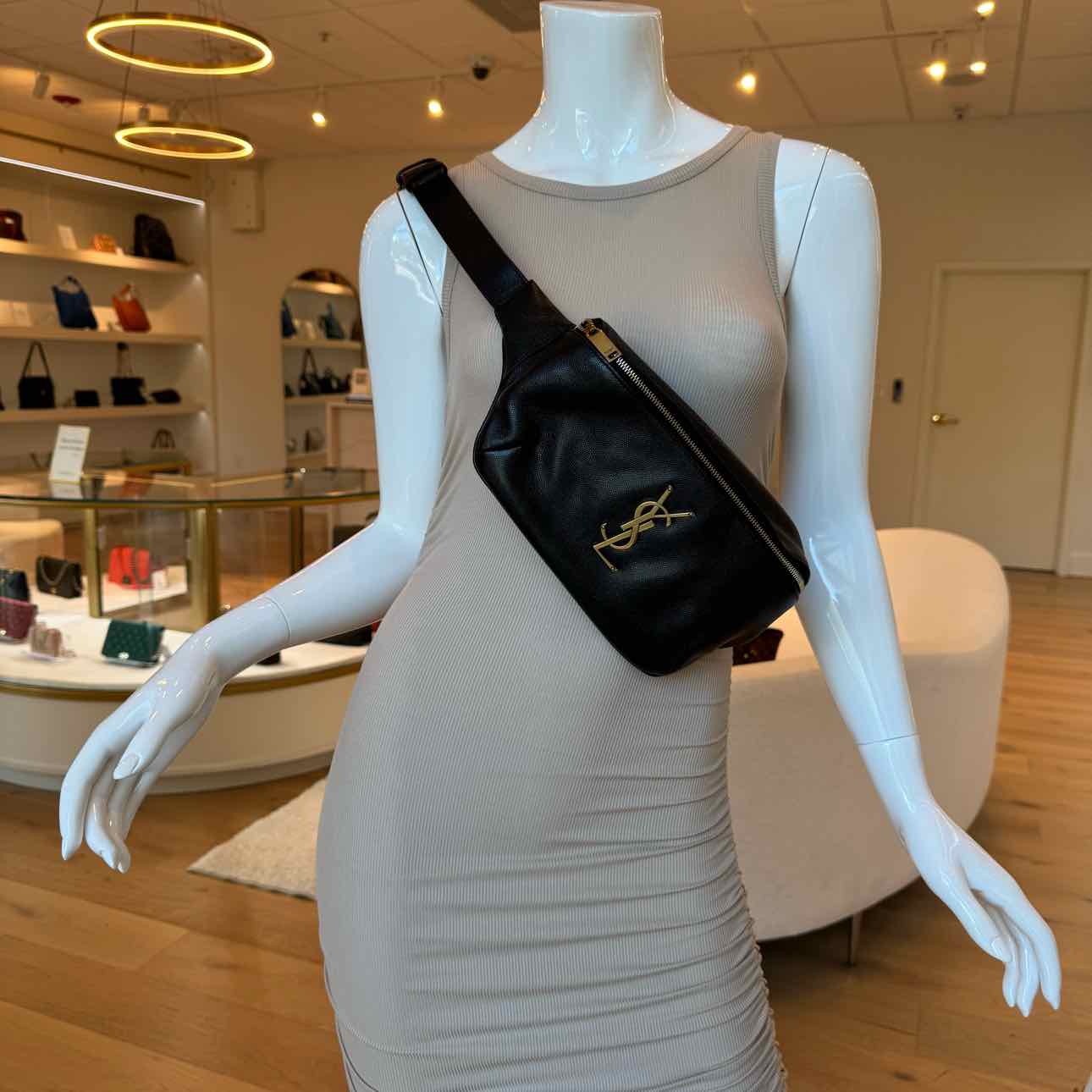 YVES SAINT LAURENT Calfskin LeatherCassandre Classic Black Belt Bag (Pre-Owned)