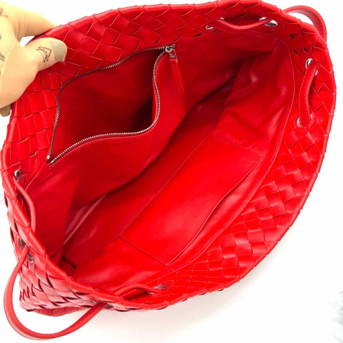 BOTTEGA VENETA Intrecciato Leather Gulder Tote Bag Red (Pre-Owned)